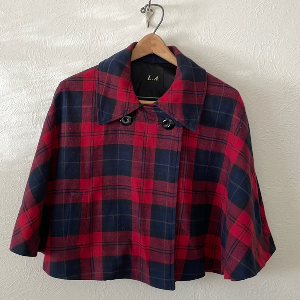 Satin Lined Plaid Cape with Pockets